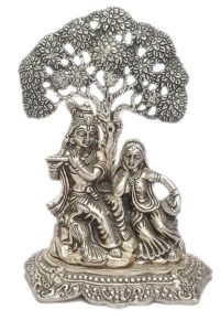 Silver Finishing Radha Krishna Sitting Under Tree