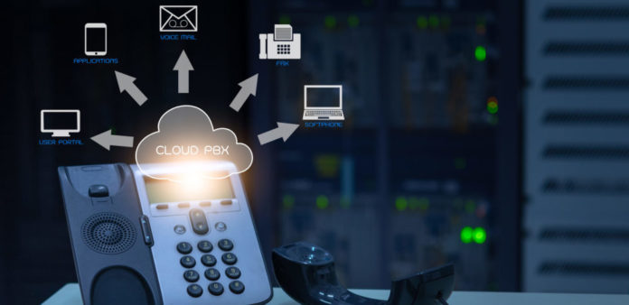 Ip Telephony Cloud Pbx Concept, Telephone Device With Illustrati