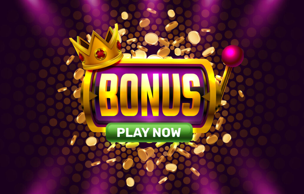 Bonus casino coin, cash machine play now. Vector illustration